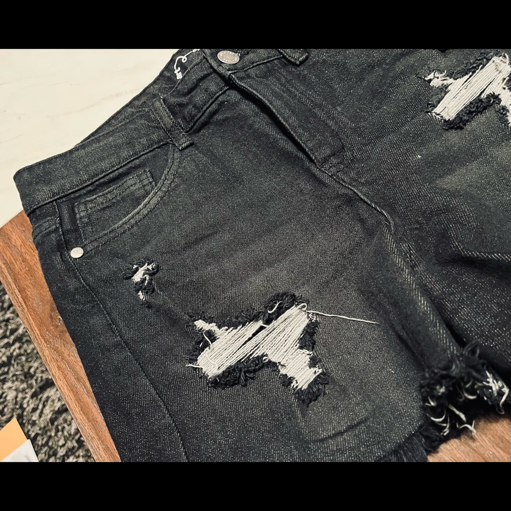 “Art class” black denim jean shorts